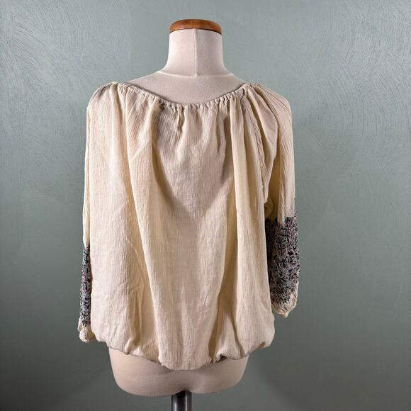 Denim&Supply Ralph Lauren Women Large Cream Drawstring Tasseled Boho Blouse Tops - Picture 11 of 12